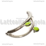 Chiusura Clip Clap in metallo argentato 8.5cm con pomelli in acrilico verde