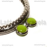 Chiusura Clip Clap in metallo argentato 8.5cm con pomelli in acrilico verde