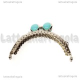 Chiusura Clip Clap in metallo argentato 8.5cm con pomelli in acrilico azzurro