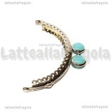 Chiusura Clip Clap in metallo argentato 8.5cm con pomelli in acrilico azzurro