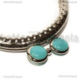 Chiusura Clip Clap in metallo argentato 8.5cm con pomelli in acrilico azzurro