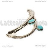 Chiusura Clip Clap in metallo argentato 8.5cm con pomelli in acrilico azzurro