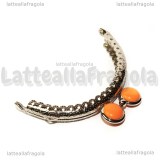 Chiusura Clip Clap in metallo argentato 8.5cm con pomelli in acrilico salmone