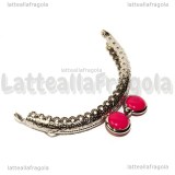 Chiusura Clip Clap in metallo argentato 8.5cm con pomelli in acrilico rosa