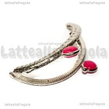 Chiusura Clip Clap in metallo argentato 8.5cm con pomelli in acrilico rosa