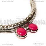 Chiusura Clip Clap in metallo argentato 8.5cm con pomelli in acrilico rosa