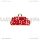 Charm Merry Christmas in metallo dorato smaltato rosso 12.5x20mm