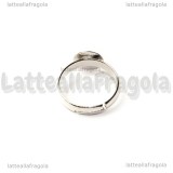Base anello regolabile in ottone argentato con piattello 8mm