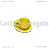 Set Tazzina e Piattino  in ceramica gialla bordi fiore 10mm