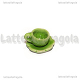 Set Tazzina e Piattino in ceramica verde bordi fiore 10mm