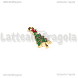 Charm Albero di Natale con strass in metallo dorato smaltato verde 18x9mm