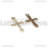 Ciondolo Croce con strass in metallo silver plated 25x14.5mm