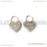 Charm Cuore Tiffany in metallo argento antico 20x13mm