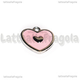 Ciondolo Cuore in metallo argentato smaltato Rosa 17.5x17.5mm