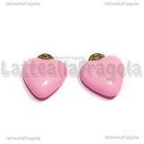 Ciondolo Cuore 3D in Acciaio Inox Dorato smaltato Rosa 12x10.5mm