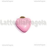 Ciondolo Cuore 3D in Acciaio Inox Dorato smaltato Rosa 12x10.5mm