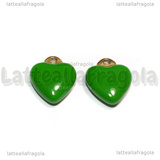 Ciondolo Cuore 3D in Acciaio Inox Dorato smaltato Verde 12x10.5mm