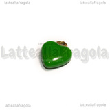 Ciondolo Cuore 3D in Acciaio Inox Dorato smaltato Verde 12x10.5mm