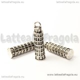 Ciondolo 3D Torre di Pisa in metallo argento antico 26x7mm