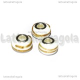 Perla in Lampwork Bianco righe Oro Metallizzato 14x10mm