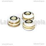 Perla in Lampwork Bianco righe Oro Metallizzato 14x10mm