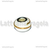 Perla in Lampwork Bianco righe Oro Metallizzato 14x10mm