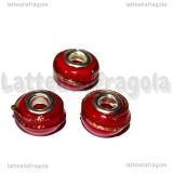 Perla in Lampwork Rosso righe Oro Metallizzato 14x10mm
