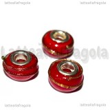 Perla in Lampwork Rosso righe Oro Metallizzato 14x10mm