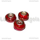 Perla in Lampwork Rosso righe Oro Metallizzato 14x10mm
