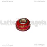 Perla in Lampwork Rosso righe Oro Metallizzato 14x10mm