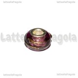 Perla in Lampwork Ametista righe Oro Metallizzato 14x10mm