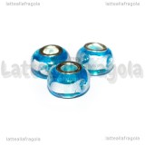 Perla in Lampwork Azzurro ghirigori argento foro largo 15x10mm