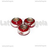Perla in Lampwork Rosso ghirigori argento foro largo 15x10mm