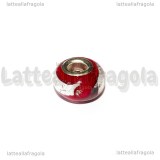 Perla in Lampwork Rosso ghirigori argento foro largo 15x10mm