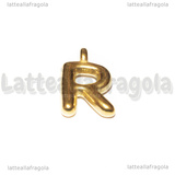Ciondolo Lettera R 3D in Acciaio Inox Dorato placcato oro 18K 19x12.5x4mm