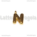 Ciondolo Lettera N 3D in Acciaio Inox Dorato placcato oro 18K 19.5x13x4mm