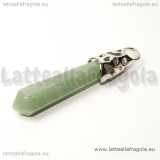 Goccia in Avventurina Verde con portapendente filigranato in ottone argentato 58-65x10mm