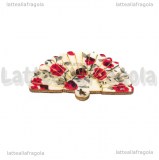 Ventaglio in legno e stoffa Fiori Rossi 49x31mm