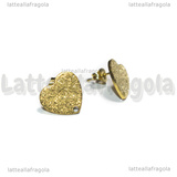 Orecchini a perno Cuore in Acciaio Inox Dorato Puntinato 12x13mm