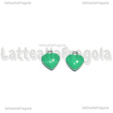 Charm Cuore in Acciaio Inox smaltato Turchese 8x9mm