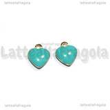 Charm Cuore in Acciaio Inox Dorato smaltato Azzurro Tiffany 8x9mm