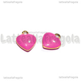 Charm Cuore in Acciaio Inox Dorato smaltato Rosa Acceso 8x9mm