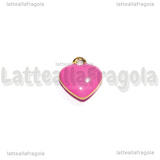 Charm Cuore in Acciaio Inox Dorato smaltato Rosa Acceso 8x9mm