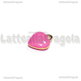 Charm Cuore in Acciaio Inox Dorato smaltato Rosa Acceso 8x9mm