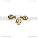 3 Charms Punto Luce in Acciaio Inox Dorato Cristal 8.5x6mm