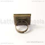 Base anello in metallo color bronzo con base quadrata 25mm