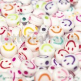 50 Perle a Gettone Smile in acrilico colori misti con foro passante 7x3.5mm
