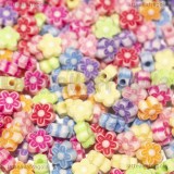 50 Perle Fiori in acrilico colori misti con foro passante 7x4mm