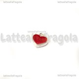 Charm cuore in metallo argentato smaltato rosso 7x8mm