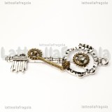 Ciondolo Chiave Steampunk in metallo argento e bronzo 68x28mm